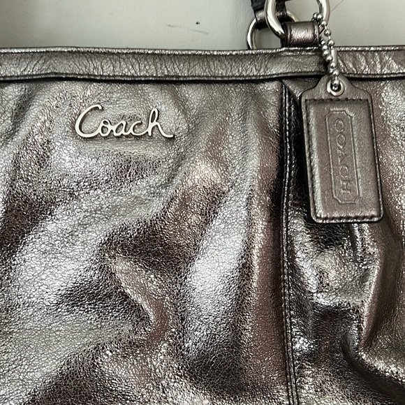 Vintage metallic pewter silver COACH handbag satchel shoulder bag - Picture 6 of 14